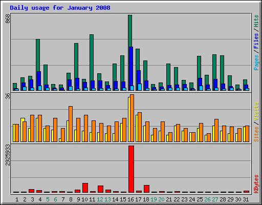 Daily usage for January 2008